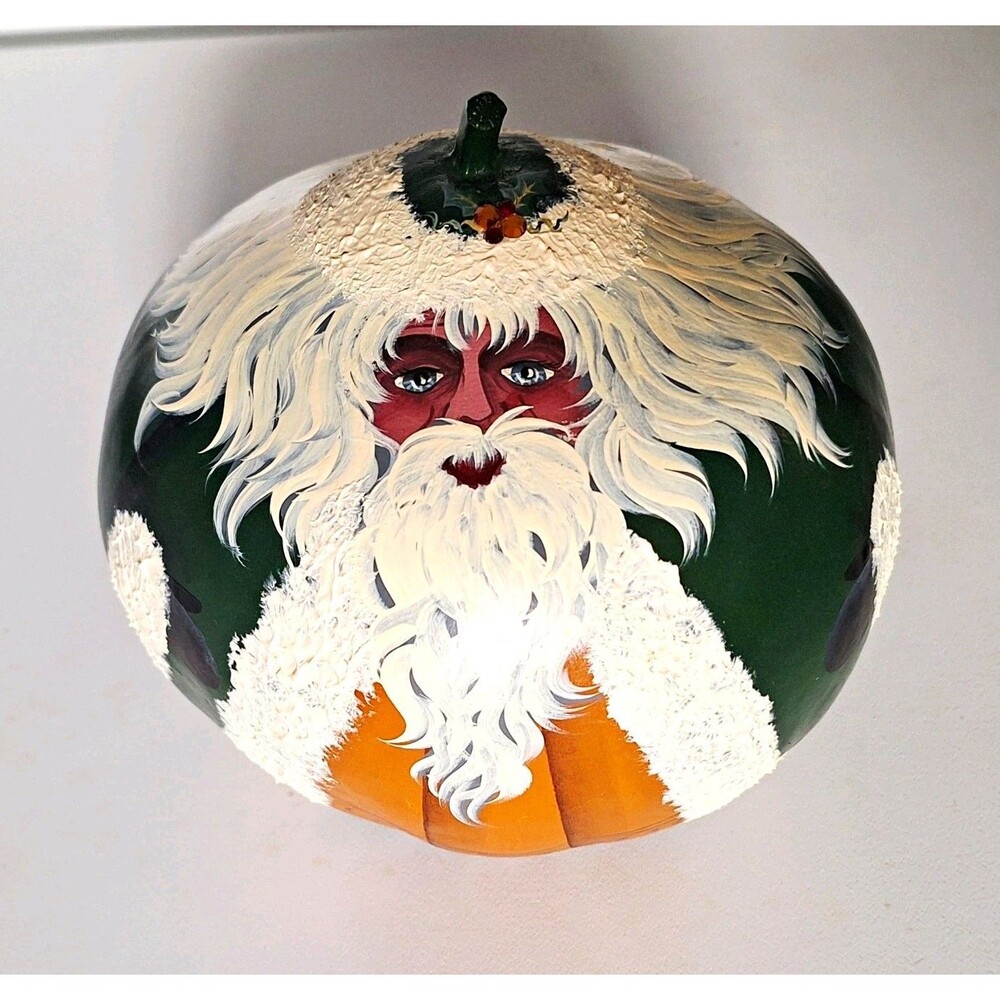 Vintage Christmas Hand Painted Gourd Old World Santa Signed Limited Ed. 1995